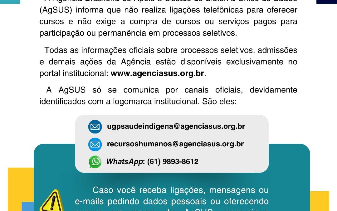 AgSUS alerta para tentativas de golpe envolvendo processos seletivos